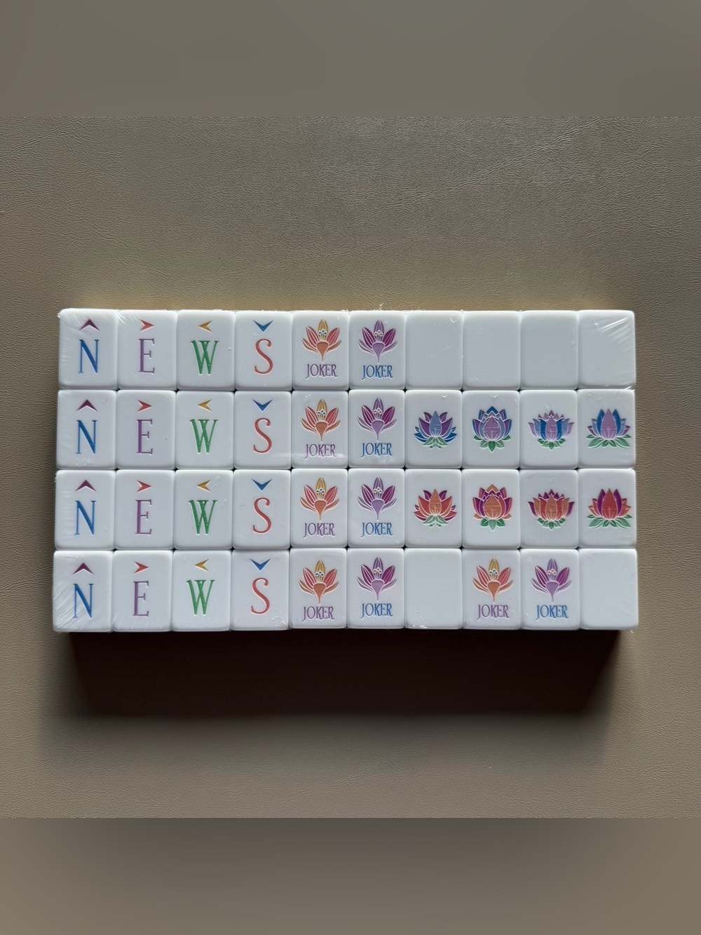 Mahjong Tile Set with Multicolor Floral and Letter Accents